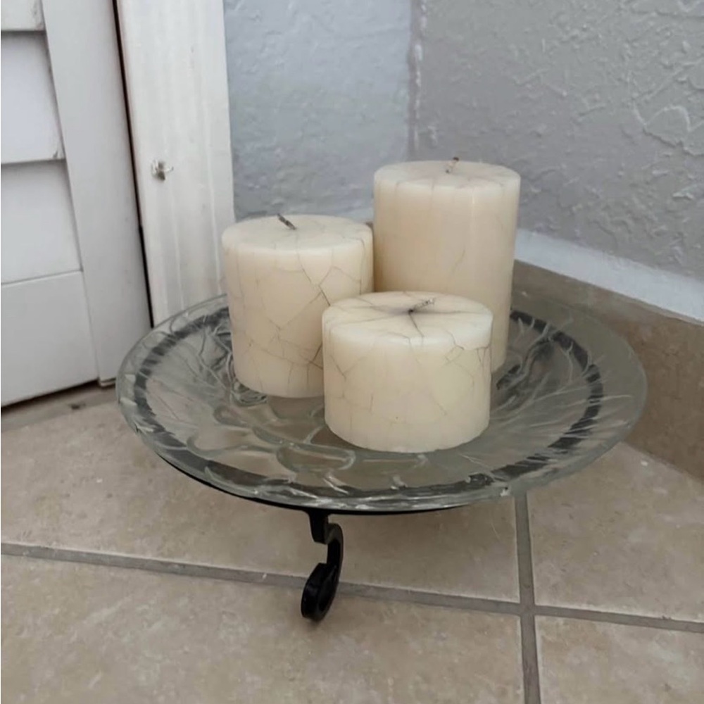 Elegant Cream Candle Set on Glass Stand